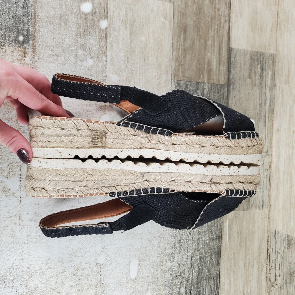 Woven Crisscross Black Espadrille Platform Slingback
